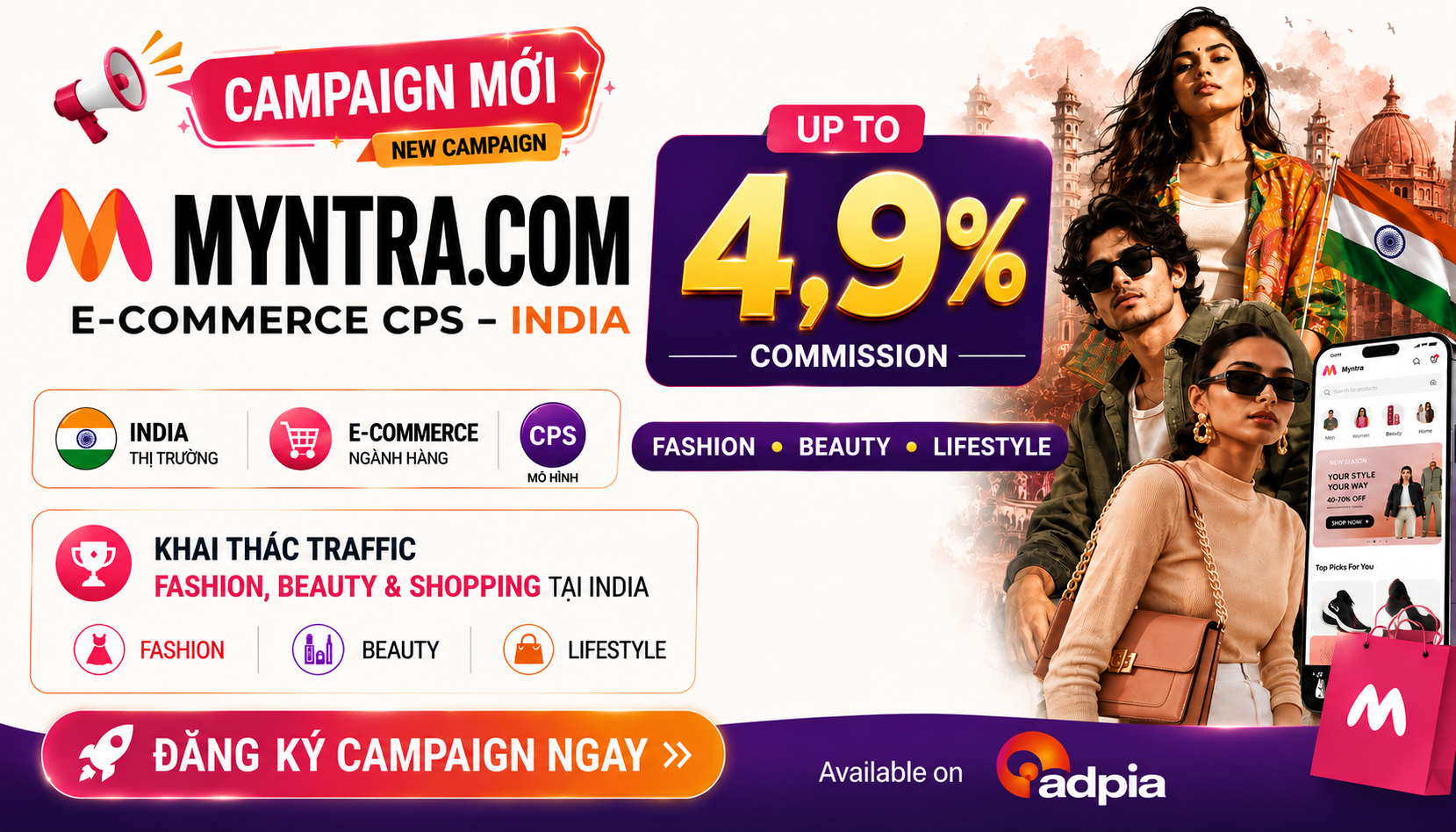 CAMPAIGN MYNTRA.COM – ECOMMERCE CPS INDIA: HOA HỒNG LÊN ĐẾN 4,9% CHO PUBLISHER